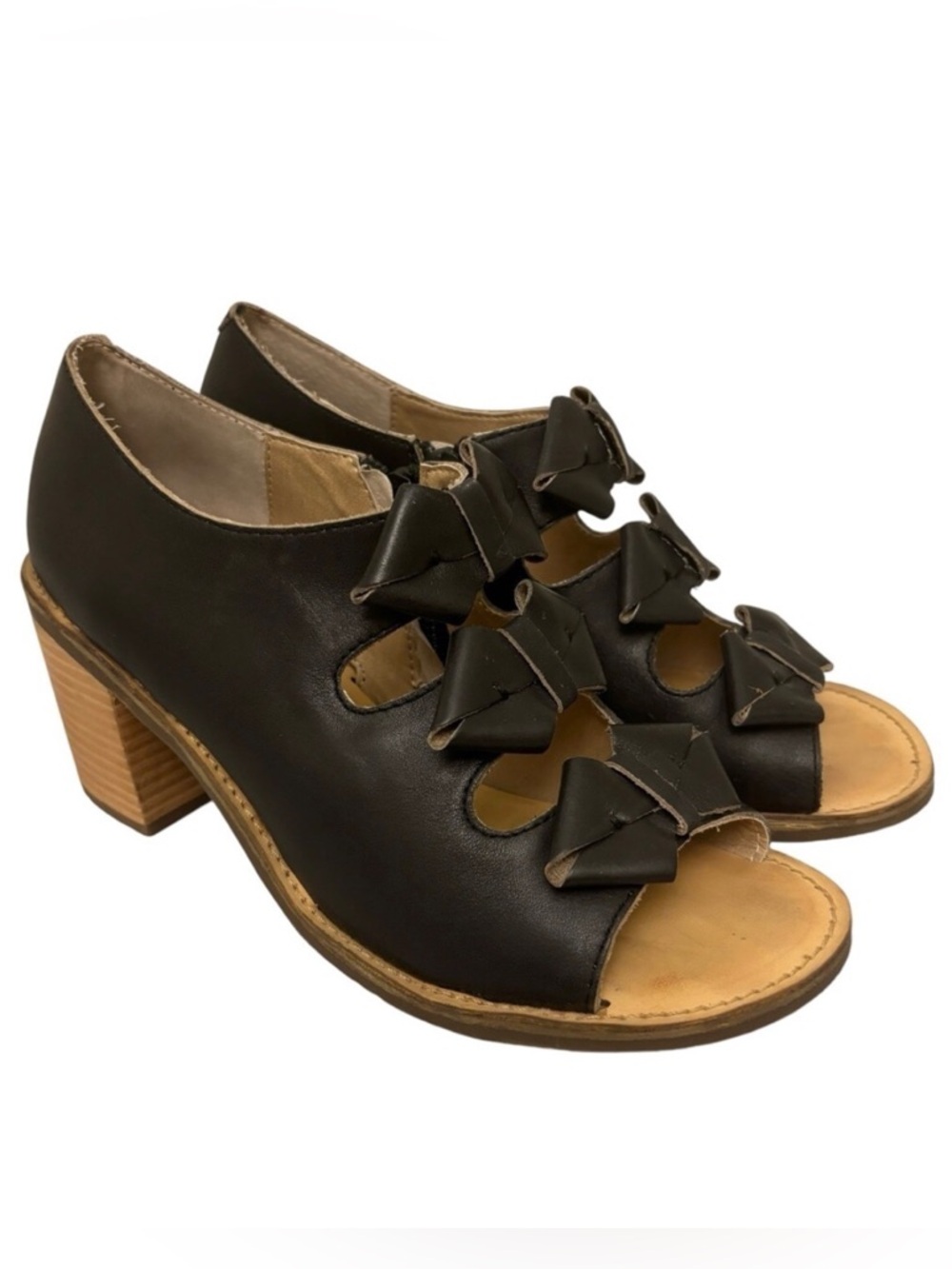 Latigo 9 Vega Anthropologie Leather Women’s Sandals Black Chunky Block Heels
